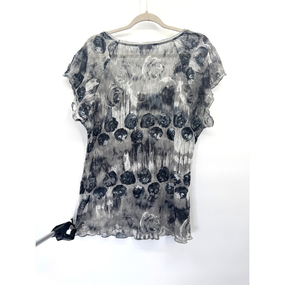 Per Una Gray Velvet Gauze Mesh Top 18 Italy Scoop Neck Stretch Mixed Media Boho - Picture 7 of 13